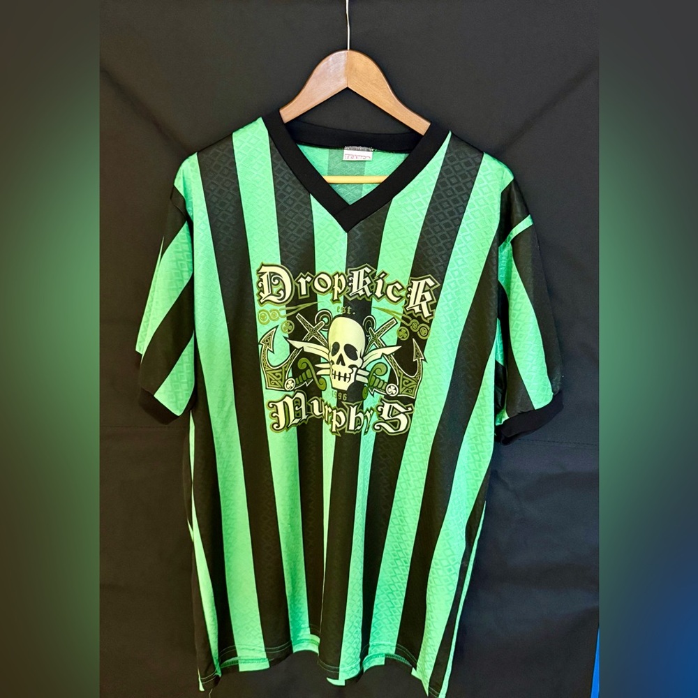 Green and Black Striped Men's Tee